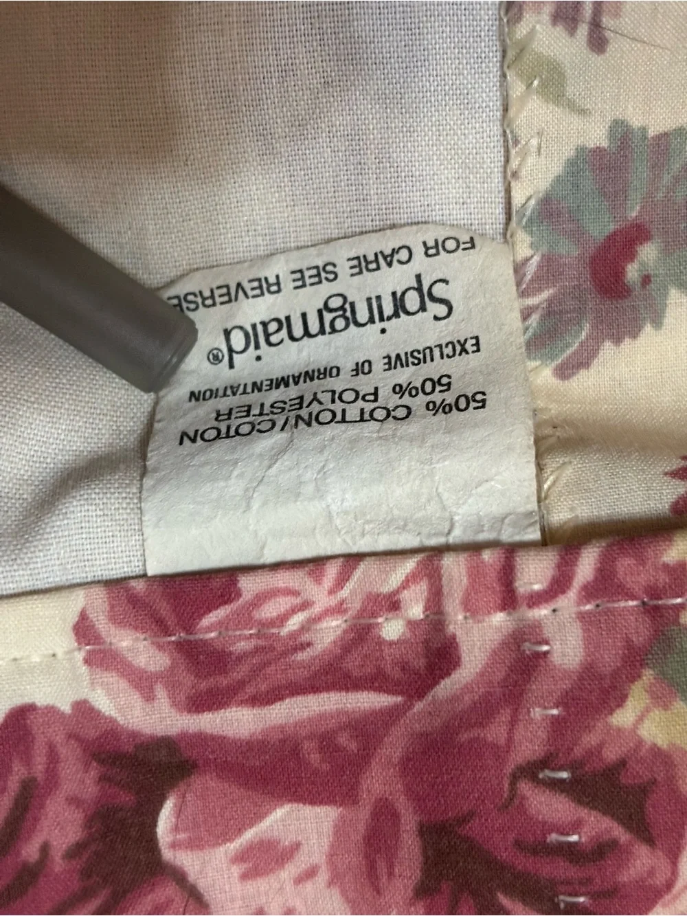 Vint Springmaid Floral Curtain Panel Repeating Botanical Rose Pink Blue Flowers